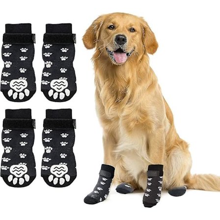 Skridsikre Hundesokker Til Hunde 2 Par Bløde Justerbare Potebeskyttere Hundegrebssokker Med Rem Traction Control (Stor, 2 Par Sort)