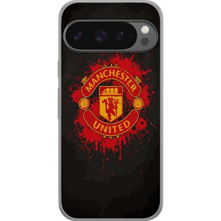 Kompatibelt Mobildeksel til Google Google Pixel 9 Pro XL Manchester United logo i rød og gul farge med røff sportslig bakgrunn