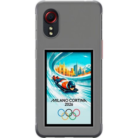 Kompatibelt Mobildeksel til Samsung Galaxy Xcover 5 Dynamisk bobslede eller skeletonkjører i iskanal med Milano Cortina 2026, bysilhuett og olympiske