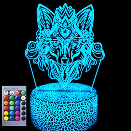 3D Ulve Nattlys Lampe Illusions Nattlys 16 Farge Skiftende Bord Skrivebord Dekor Lamper Gave Akryl Flat ABS Base USB Kabel Leke