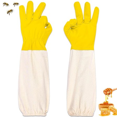 Biehansker av geitehår, langermet beskyttelseshanske for birøkt av kanvas, hagearbeidshansker, birøkterutstyr (gul)