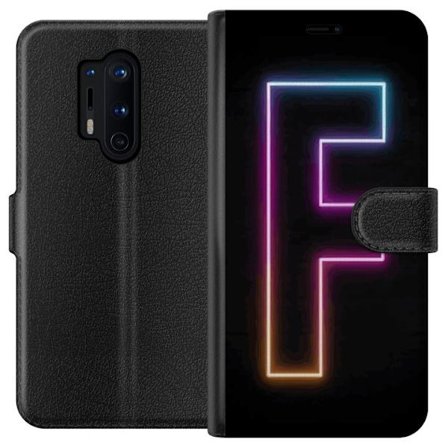 Yhteensopiva Lompakkokotelo OnePlus OnePlus 8 Pro Neonkirjain F vaaleanpunaisella, sinisellä ja keltaisella valokehyksillä tummaa taustaa vasten, gr