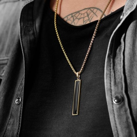 Orisun | Collar con colgante de línea con ónix negro dorado para hombres - Collares acero