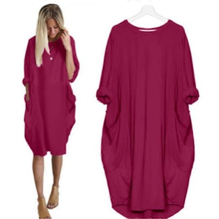 Ylisuuri Tunika Mekko Naiset Pitkähihainen Löysä Baggy T-paita Topit ruusunpunainen_YF