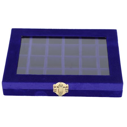 Yksinkertainen kannettava puinen flanelli korvakorut renkaat korut järjestäjä säilytyslaatikko kotelo sininen