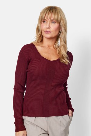 B. COPENHAGEN - Strik V-hals - Vinrød