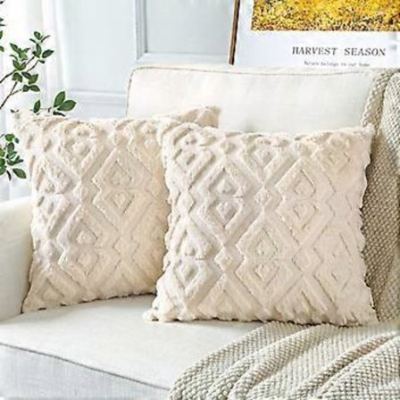 Pehmeät muhkeat lyhyet villaiset samettiset koristetyynyliinat, 2 kpl - Moderni timanttikuvio, beige, 40 x 40 cm