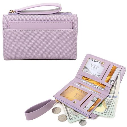 Monitoiminen PU-nahkalompakko naisille - Useita korttipaikkoja, vetoketju, kolikkotasku ja ranneke violetti, A