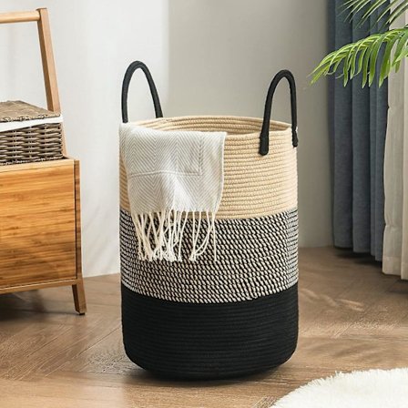 Vevd Tauvaskkurv, 58L Høy Vaskkurv for Tepper - Klærkurv for Soverom Oppbevaring, Baby Barn Barnehagekurv - Stor - Blå