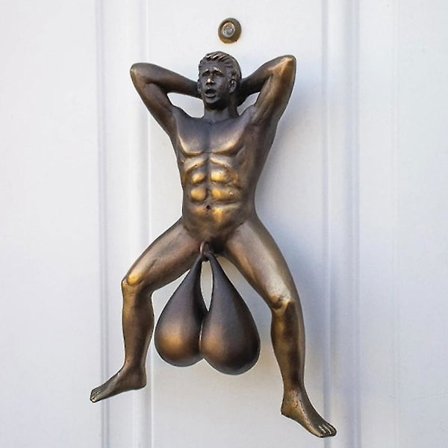 Sjov Dørklokke Figur Tung Phallus Balls Dørklokke Hængende Skulptur Speciel Dekoration Gylden Vedhæng Hjem Dekorationer