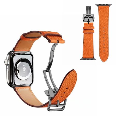 ægte læder sort spænde rem til Apple Watch Series 6 / 5 40mm - orange