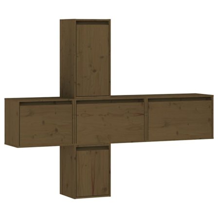 vidaXL Tv-bänk 5 delar honungsbrun massiv furu