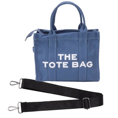 Blå Stor Canvas Handväska med Dragkedja och Dubbla Handtag för Kvinnor Casual Shopping