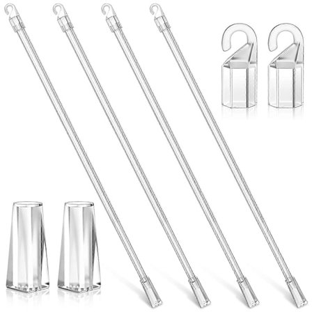 8 stk. hvide persienner, gennemsigtige persienne-stænger, persienne-vippestang, lodrette persienner, stang, vinduesgardiner