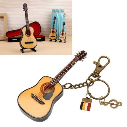 Miniatyr gitarmodell nøkkelring funksjon glatting tre rike detaljer miniatyr tre gitar for bordhylle skap
