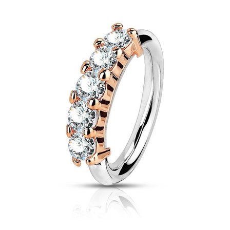 Bøybar piercingring i IP rødt gullbelagt kirurgisk stål 5 CZ