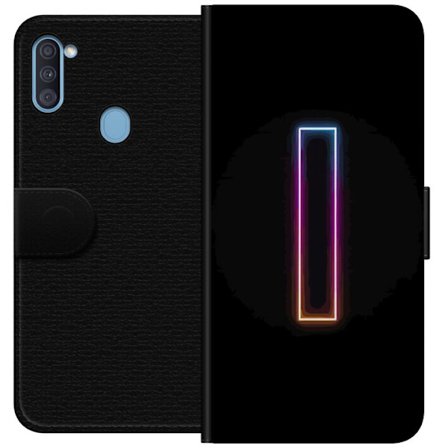 Kompatibel Tegnebogsetui til Samsung Samsung Galaxy A11 Minimalistisk neonbogstav I i regnbuefarver mod mørk baggrund