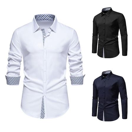 Herr Business Slim Fit Klänningsskjorta, Långärmad Knappskjorta White M