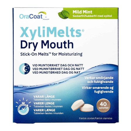 Xylimelts Klebetabletter mot munntørrhet mint, 40 stk.