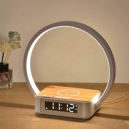 LED Sänglampa Med Laddningsfunktion, Bordslampa Väckningslampa Väckarklocka Touchkontroll Dimbar, 5w Trådlös Laddare Bordslampa För Sovrum Vardagsrum