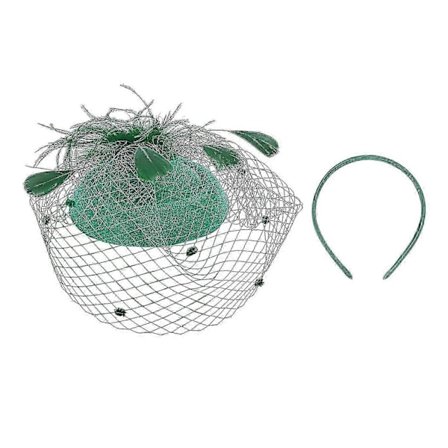 Dame Fjer Mesh Top Hat Mesh Slør Hårnål Hat Party Hovedbeklædning (grøn)