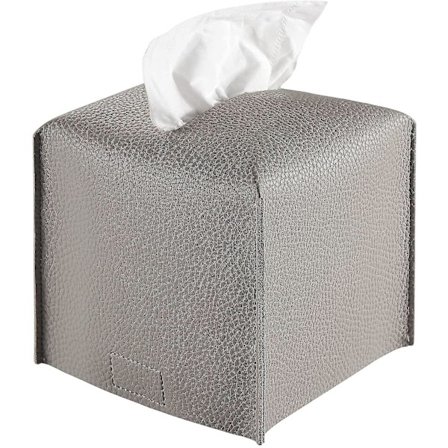 Vevbokslokk Grå Kvadratisk Vev Oppbevaringsboks Lær Vev Dekorativ Boks