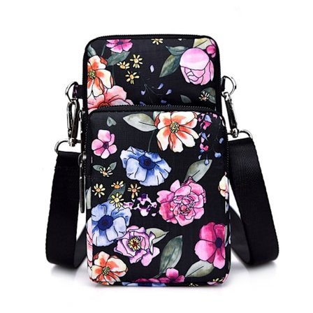 Sort trykt nylon crossbody taske, mini pung, crossbody taske, telefontaske