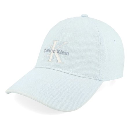 Calvin Klein - Blauw unconstructed Cap - Monologo Embroidery Light Wash Denim Dad Cap @ Hatstore