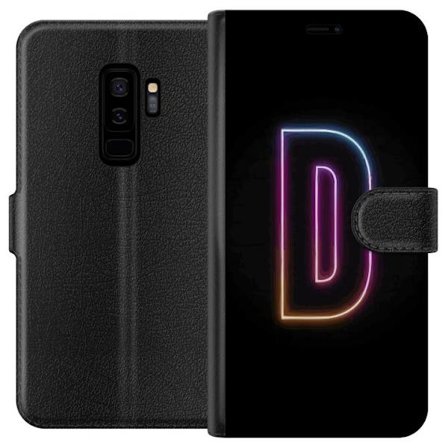 Kompatibel Tegnebogsetui til Samsung Samsung Galaxy S9+ Minimalistisk neonbogstav D i farveskiftende lys mod sort baggrund i moderne digital design