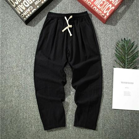 Streetwear Herr Bomull Byxor Casual Solid Färg Långa Byxor Andas Dragkedja Rak Byxor Harem Byxor Herr Baggy Byxor Svart Asiatisk XXXL(75-85Kg)