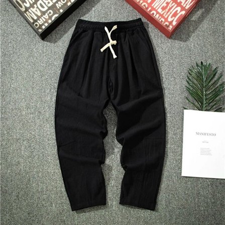 Streetwear Mænd Bomuld Bukser Casual Ensfarvet Lange Bukser Åndbar Snøre Lige Bukser Harem Bukser Mænd Baggy Bukser Sort Asiatisk M(45-55Kg)