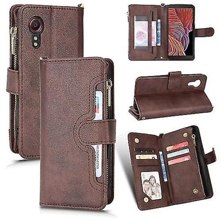 Ledertelefonveske med glidelås og litchitextur for Samsung Galaxy Xcover 5