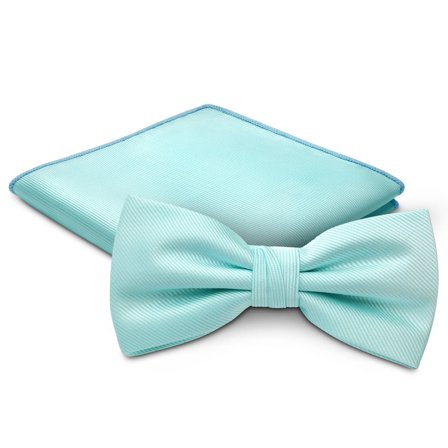 Baby Blue Pre-Tied Bow Tie and Pocket Square Set for Men - Bow Tie Sets