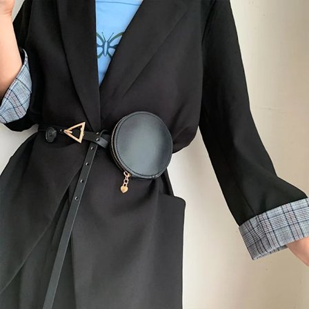 Gold Triangle Buckle Waist Strap Women Belts with Bag Fashion PU Leather Waist Belt Simple Black Waistband for Coat Decoration