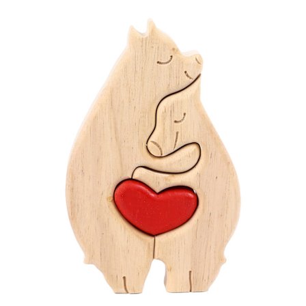 Trebjørner Puslespill Mor og Barn Bjørn Sett Unikt Utsøkt Trepuslespill Dekorativt Stykke for Hjemmet