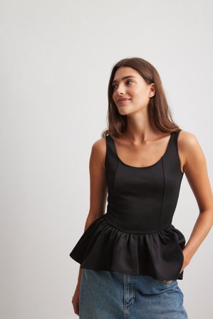 NA-KD Peplum Jersey Top - Sommer toppe - Sort - S