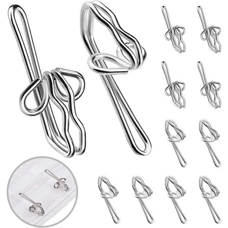 100 Sølvfargede Metallgardinkroker for Rynkebånd - For Vinduer, Dører og Dusj