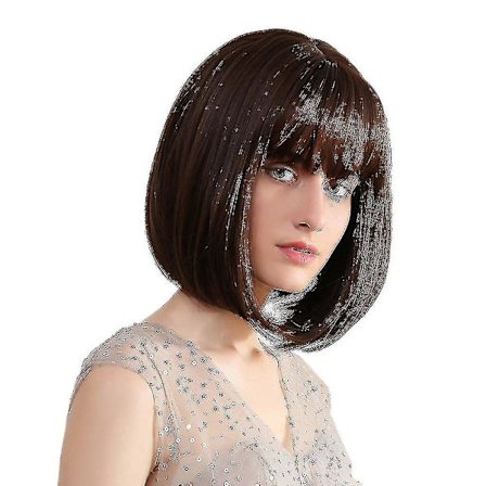 Kaunis luonnollinen suora Bob-peruukki synteettistä lämmönkestävästä materiaalista juhliin - täysperuukki