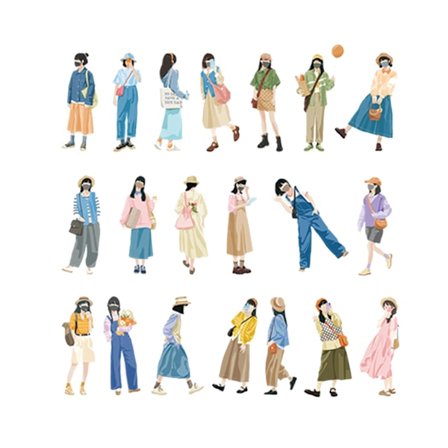 40 stk. figurklistremerker med jentetema, DIY-klistremerker for utklippsbøker, journaler, notatbøker, mobildeksler, vannflasker, gå alene