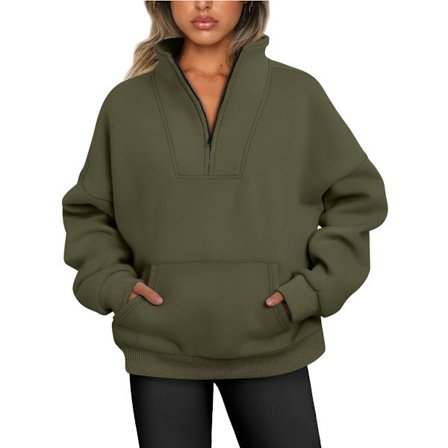 Dam Halv Zip Sweatshirt Casual Långärmad Stå Krage Pullover Jacka