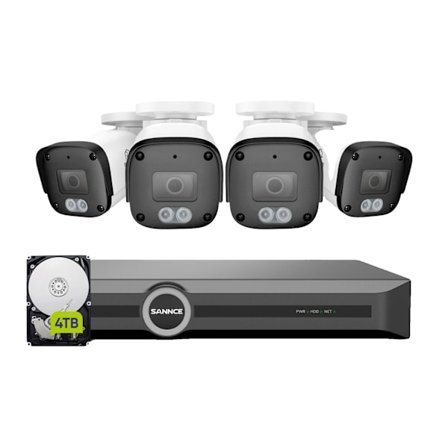 Säkerhetssystem, 5MP upplösning, mänsklig och fordonsdetektering, nattseende upp till 30 meter,4ST 4TB