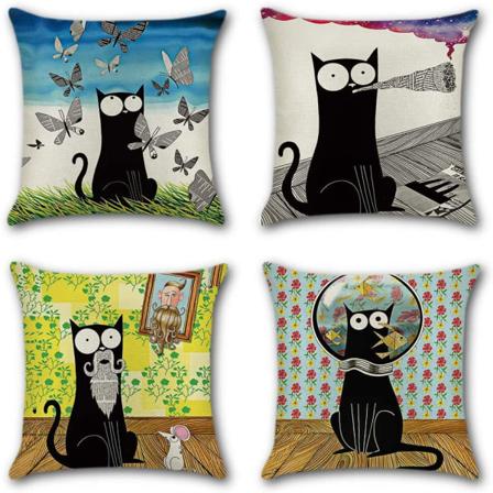 Set med 4 putetrekk 45 x 45 cm polyester og lin Decora