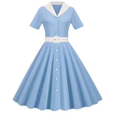 Kvinnor Kortärmad V-hals Vanlig Midiklänningar Button Swing Dress