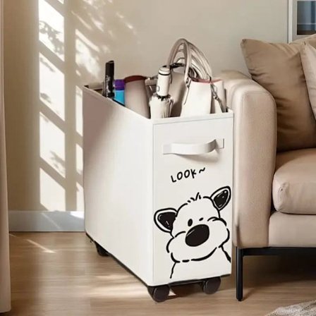 Mobil opbevaringskurv og vasketøjskurv med hjul, multifunktionel til kontor og hjem_TF_TF Hvid Hund-1st