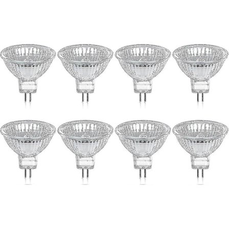 Pakke med 8 Halogenpærer Gu5.3 Mr16 35w 12v Dimbar - Varmhvit 2800k, 400 Lumen, Glassdeksel Boris