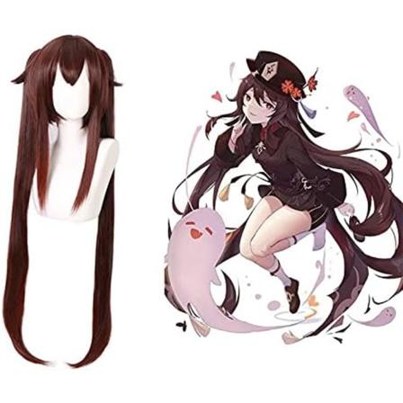 IC Anime Cosplay Parykk Hu Tao Dobbel Hestehale Kvinner Hår Halloween Fest