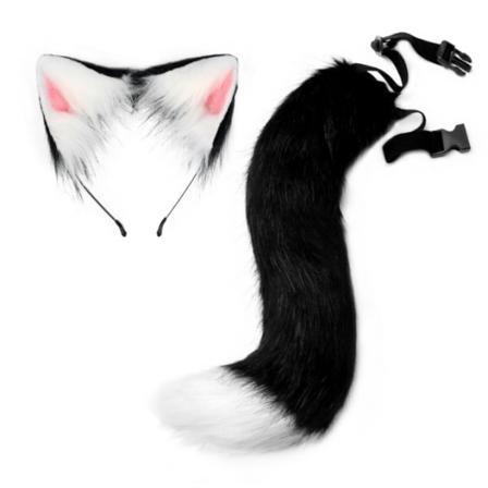 Wolf Fox Cat Plysch Svansöron Prop Halloween Cosplay Black White