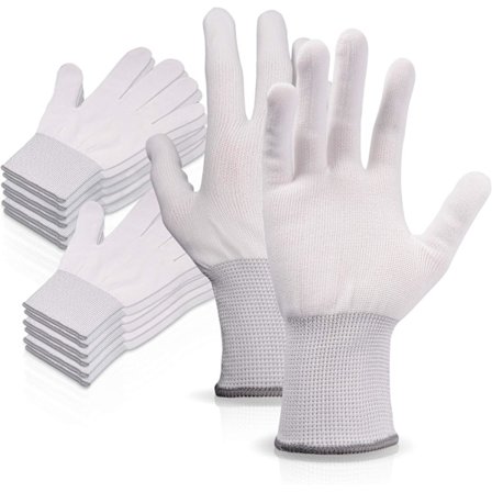Par vita nylon arbets handskar, sömlösa halkfria monteringshandskar, bekväma att bära, idealiska för reparationer, fordonsindustri, bilservice, 