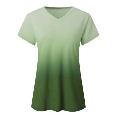 Kvinnlig Gradient T-shirt V-ringad Streetwear Kort Ärm Sommar