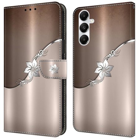 Samsung Galaxy A55 5G Puhelin Kotelo 3D Kukka Kuviolla & Jalustalla - Hopea Kukka[YDE]